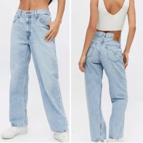 Levis Baggy Dad Women’s Jeans medium blue Wash Size 25 distressed ripped - Picture 1 of 9